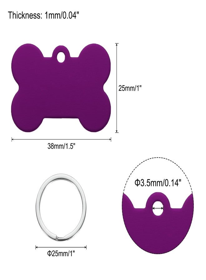 MECCANIXITY Bone Shaped Dog Tag Pet ID Tags, 38mmx25mm/1.5" x1 Metal Purple Blank Dog Tags Cat Tags with Ring for Dog Cat, Pendant Crafts, Pack of 30 - Image 2
